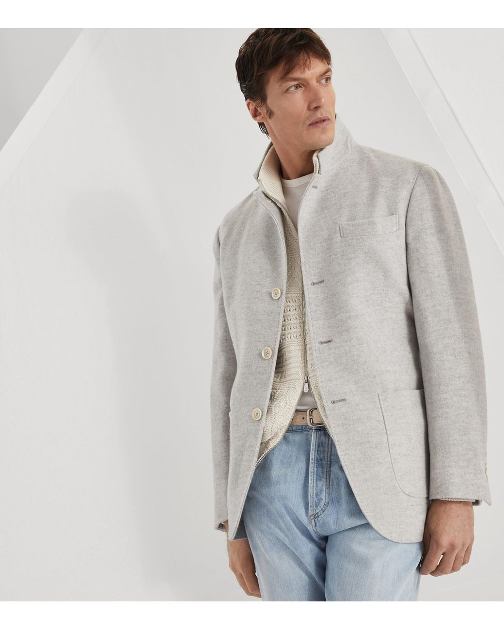 Brunello Cucinelli Gray Cashmere Coat for men