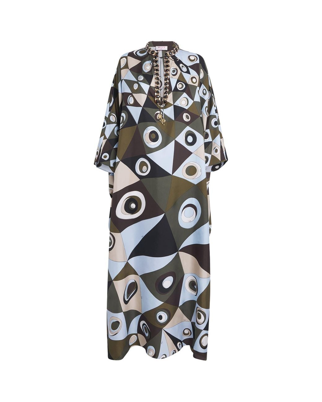 Emilio Pucci White Silk Embellished Occhi Kaftan