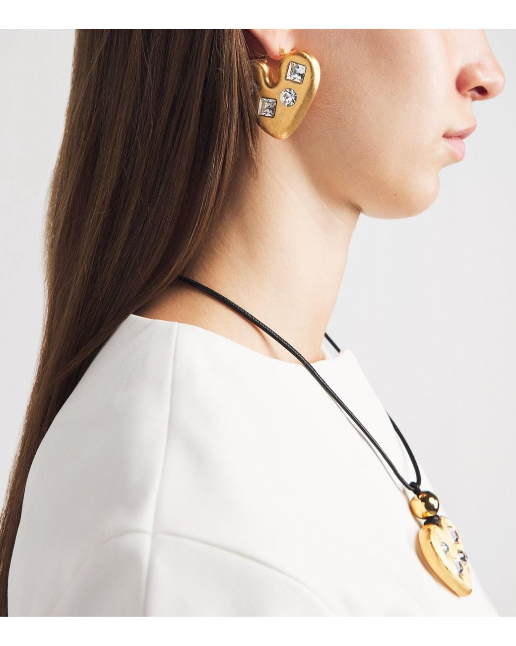 Jacquemus Metallic Crystal-Embellished Heart Earrings