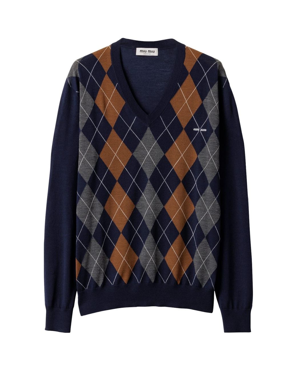 Miu Miu Blue Wool Argyle Sweater
