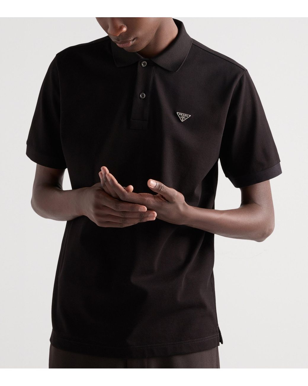 Prada Black Cotton Piqué Polo Shirt for men