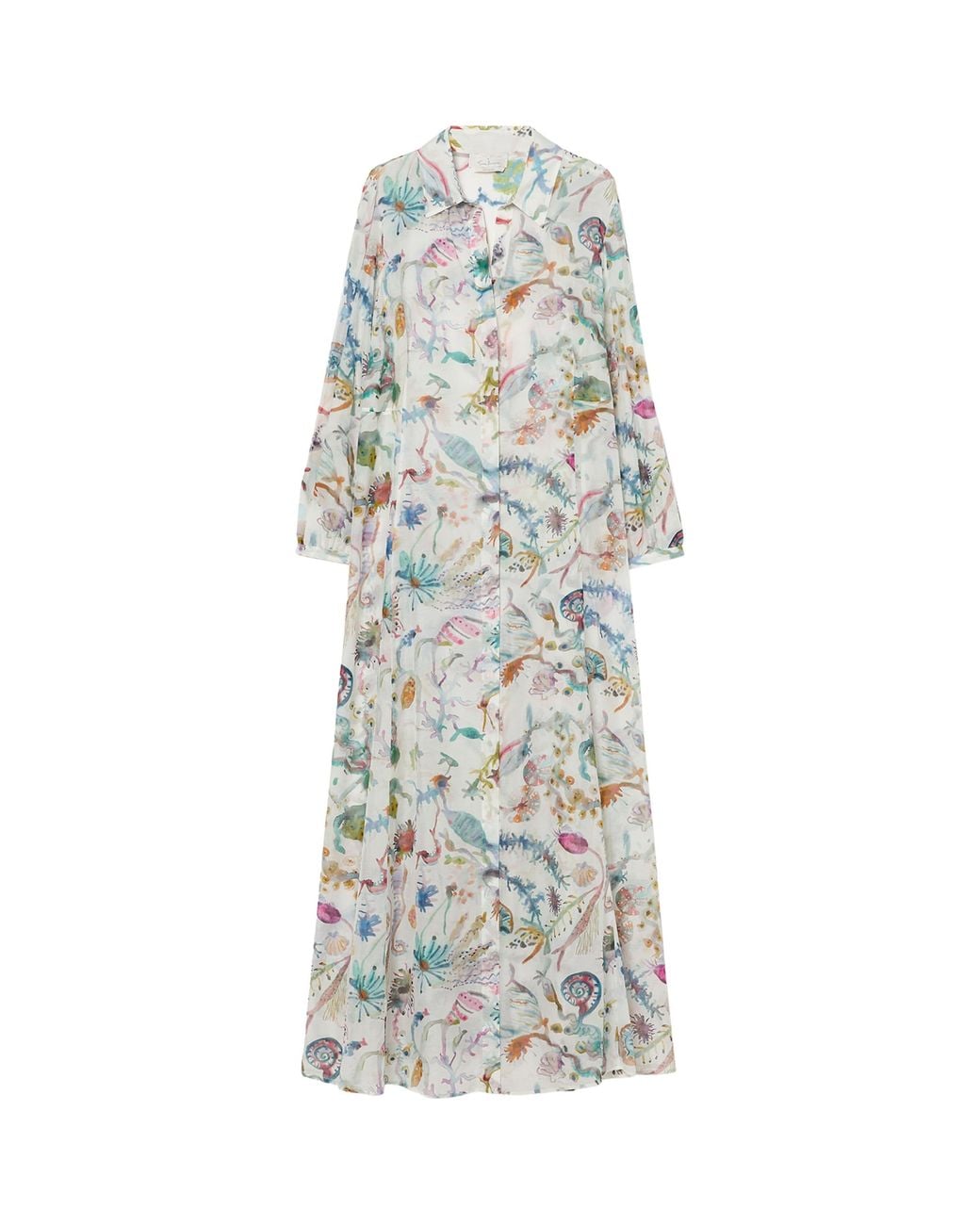 Marina Rinaldi White Cotton-Silk Maxi Shirt Dress