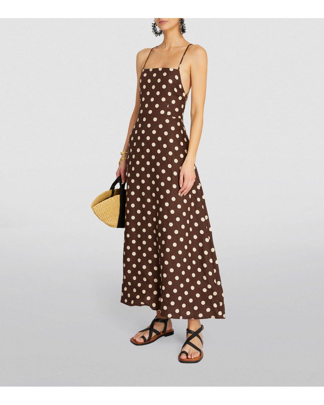 posse brown linen dress Posse Linen Polka-dot Lori Dress in Brown