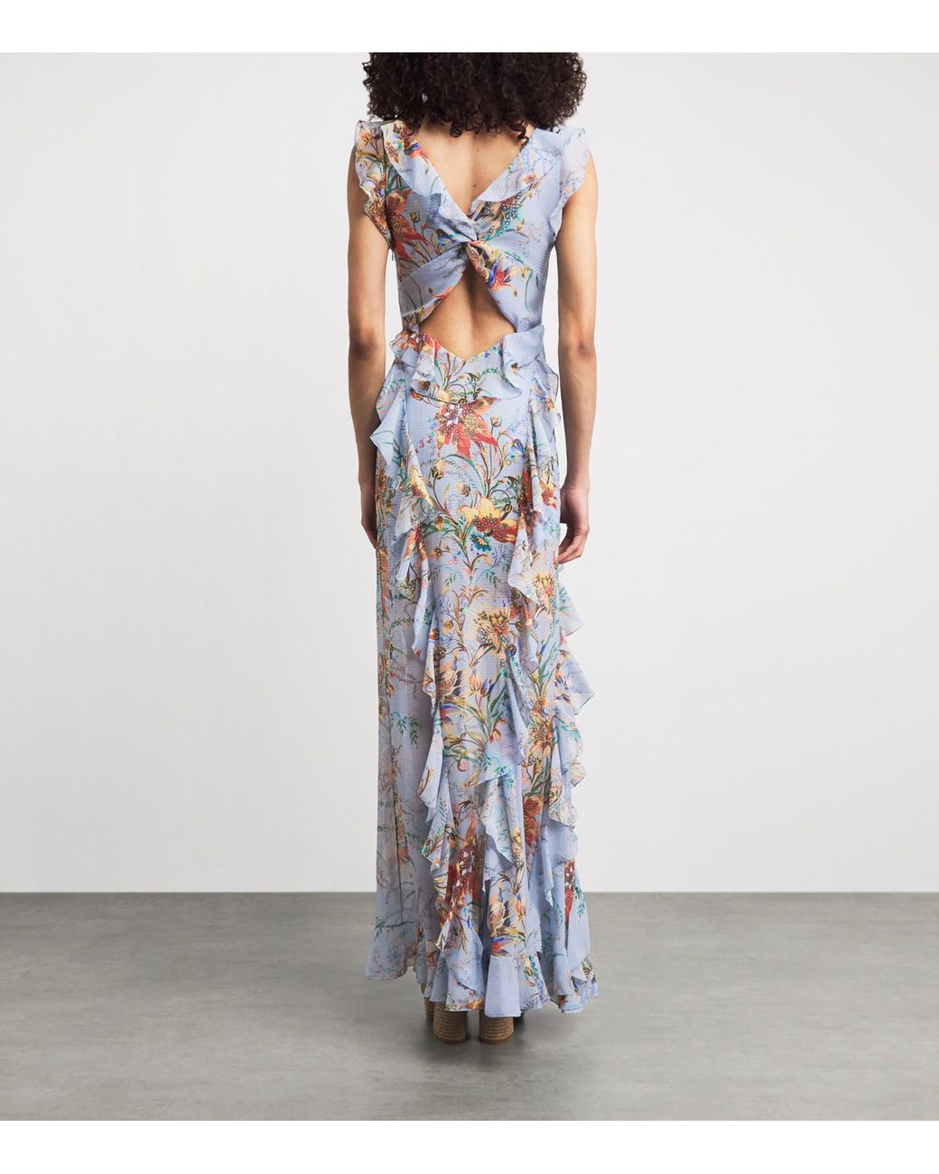 Etro Blue Ruffled Floral Maxi Dress