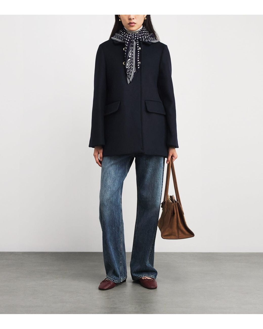 Maje Blue Wool-Cashmere Reversible Paisley Scarf
