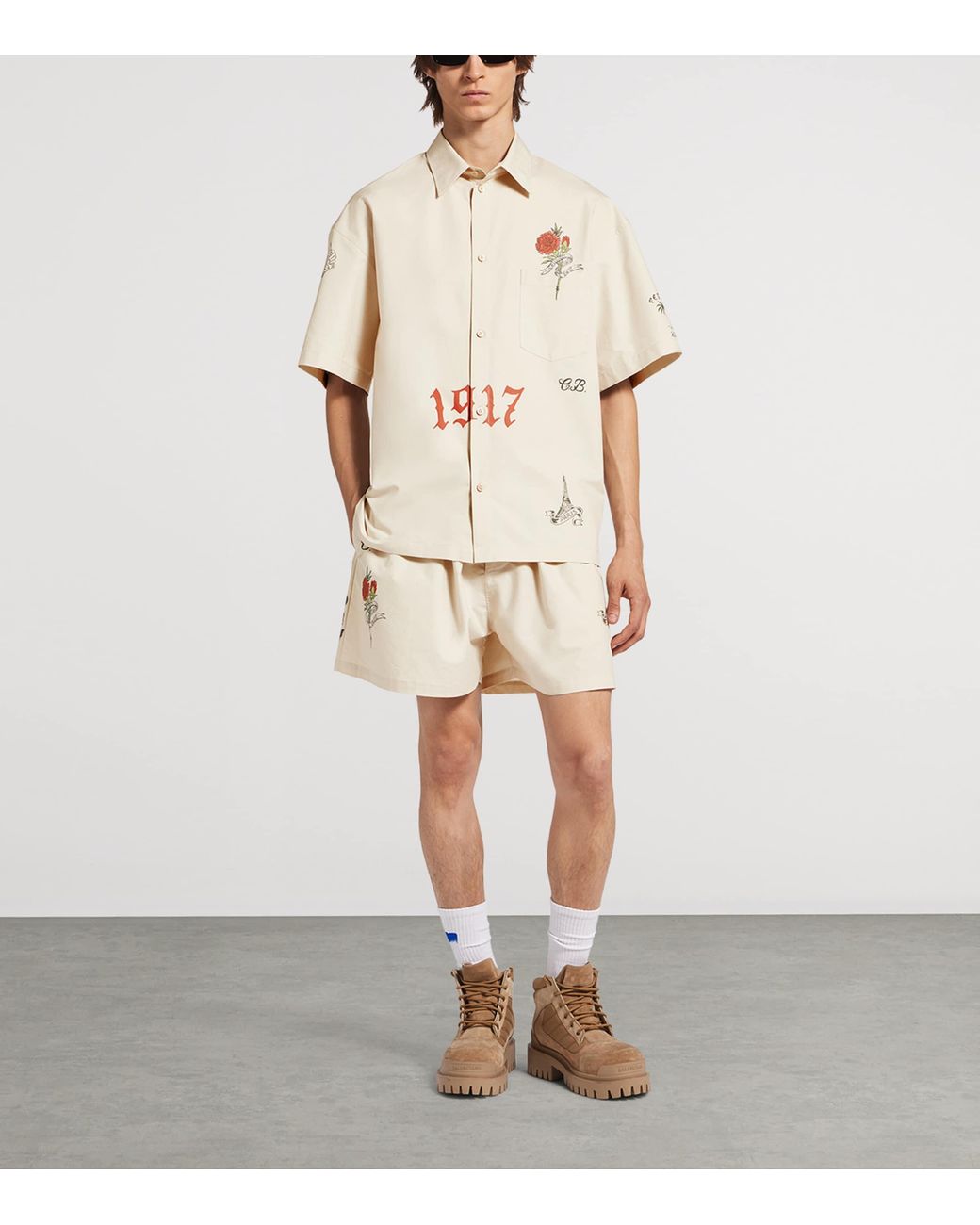 Balenciaga White Cotton Tattoo Short-Sleeve Shirt for men
