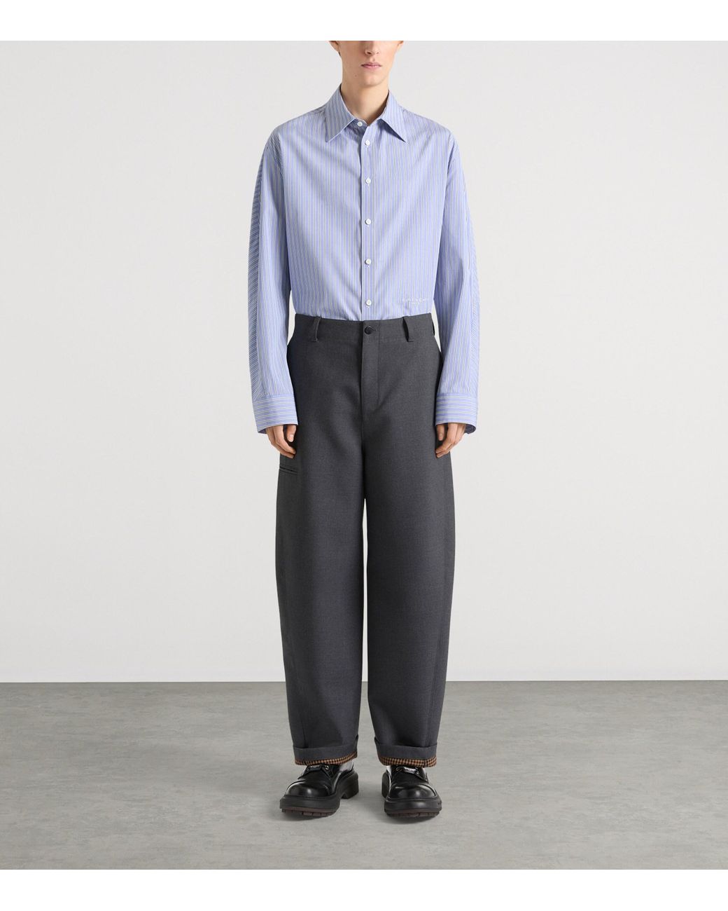 Givenchy Blue Cotton Stripe Couture Seam Shirt for men
