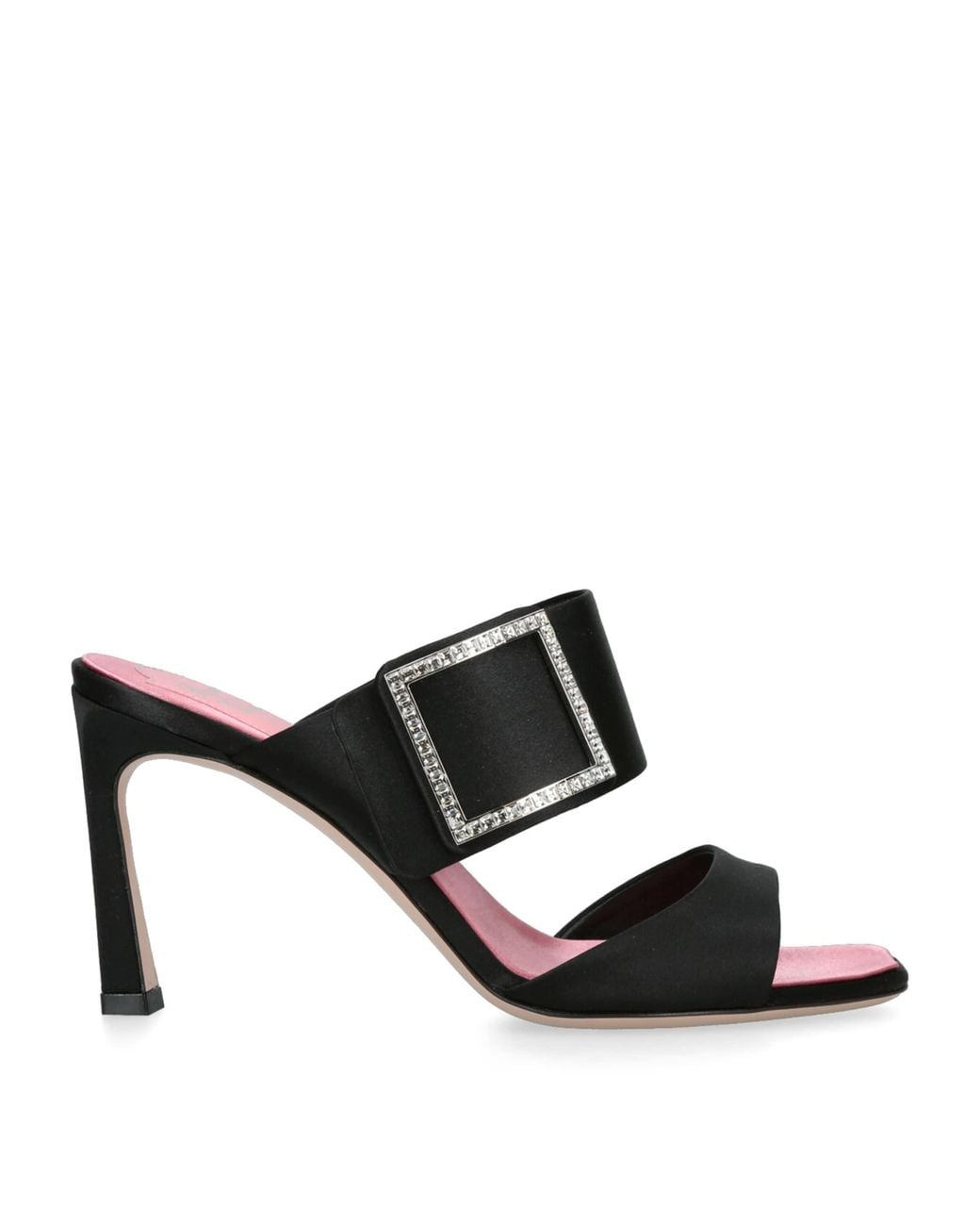 Roger Vivier Black Satin Trompette Wide-Strap Mules 85