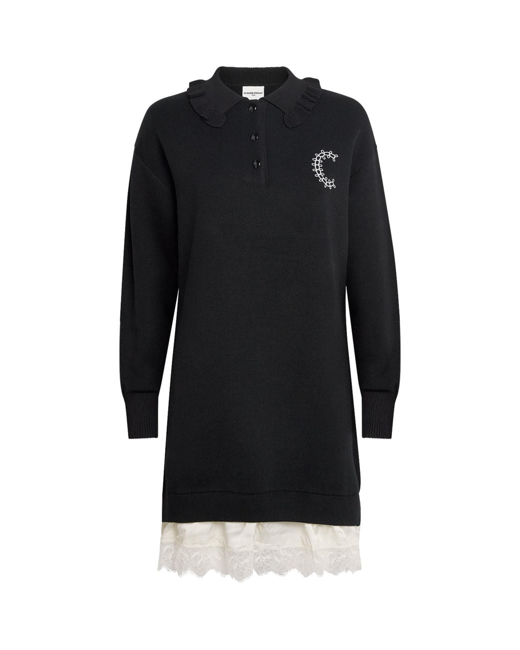 Claudie Pierlot Black Lace-Trim Sweater Mini Dress