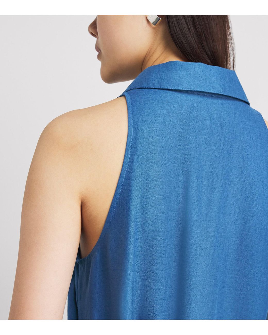 Toccin Blue Linen-Cotton Tiana Sleeveless Shirt Dress