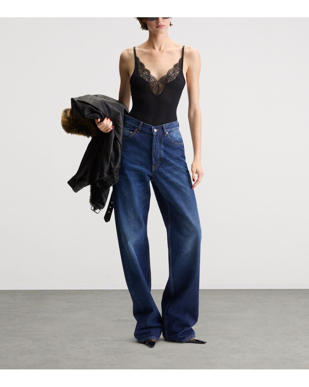 Saint Laurent Blue V-Waist Baggy Jeans