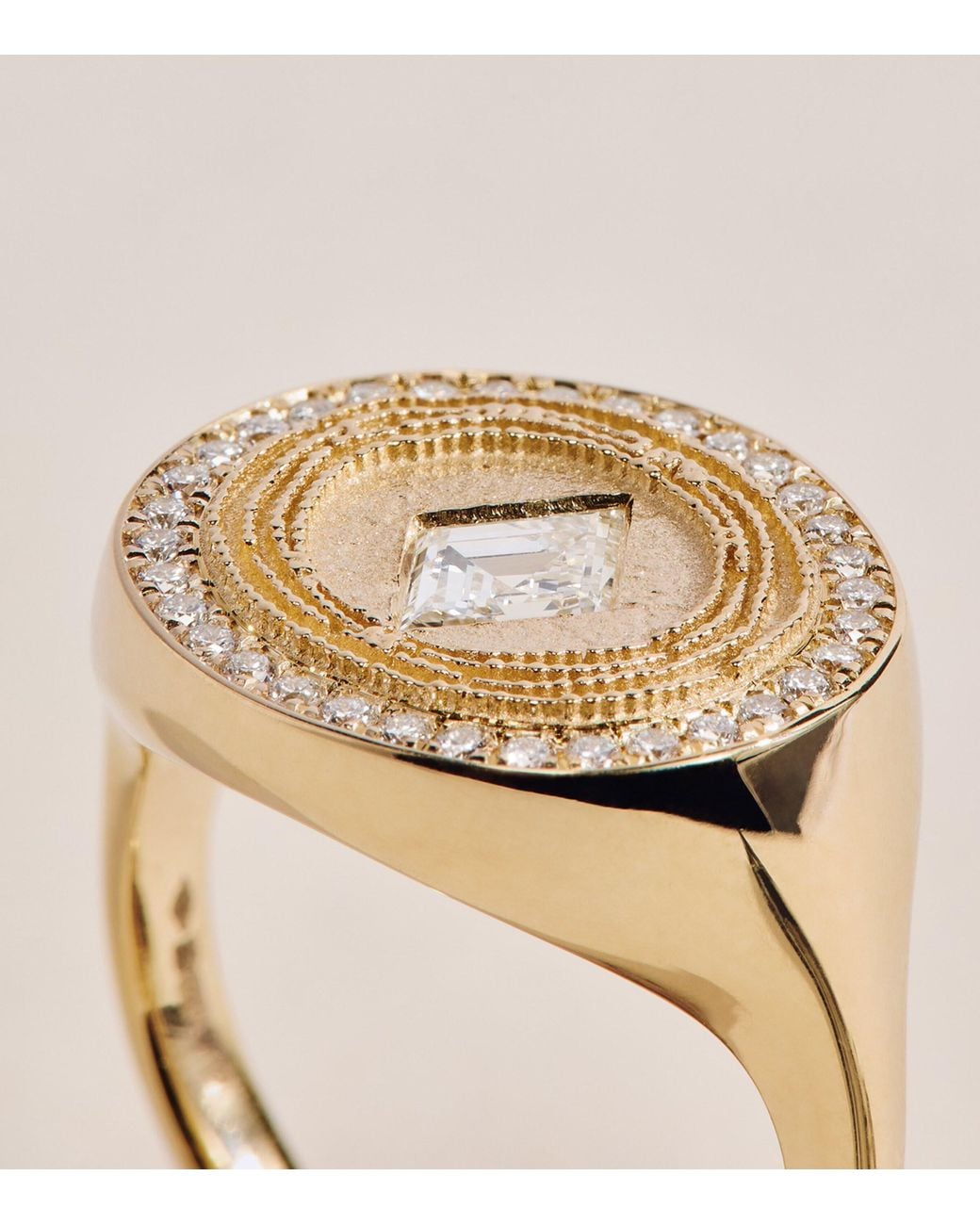 Azlee Metallic And Diamond Lonzenge Signet Ring