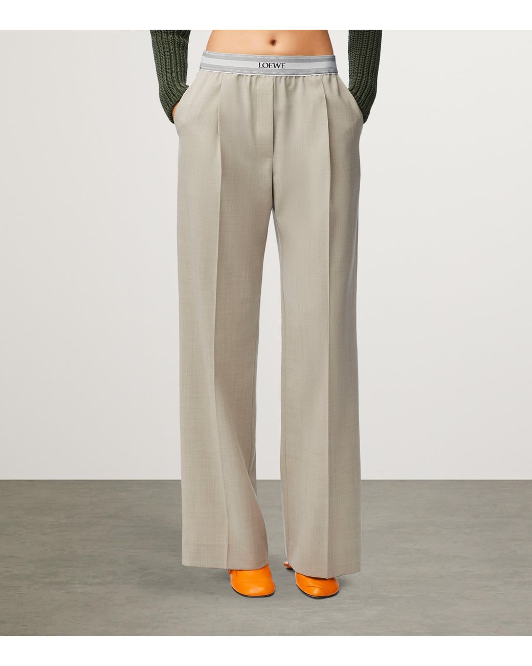 Loewe Wool-Blend Logo Trousers in White | Lyst