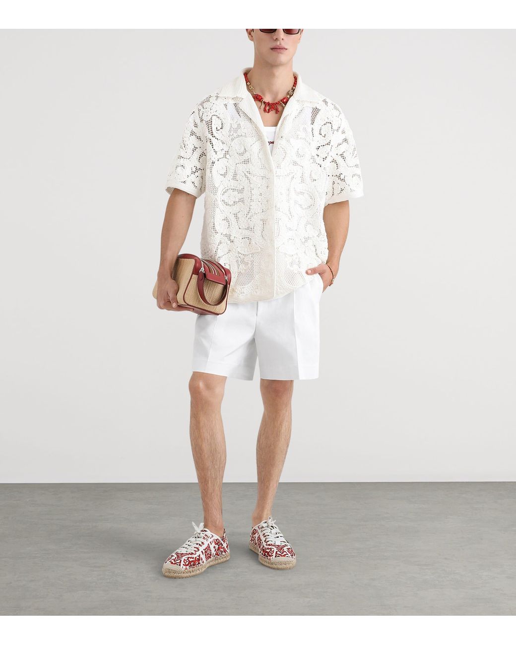 Dolce & Gabbana White Cotton Embroidered Short-Sleeve Shirt for men