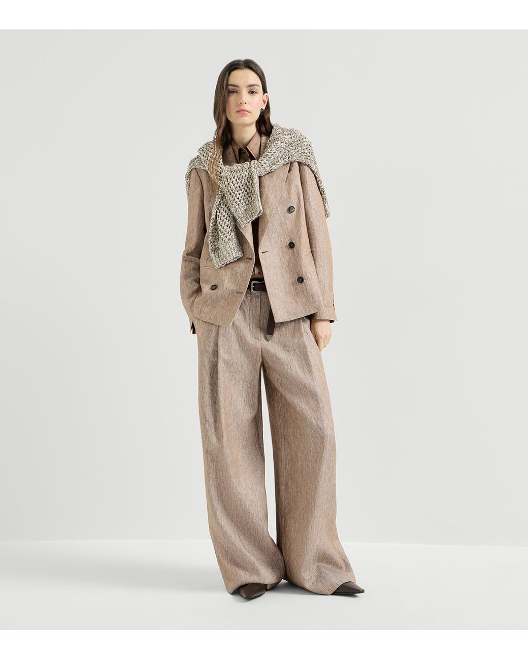 Brunello Cucinelli Natural Linen Monili Double-Breasted Blazer