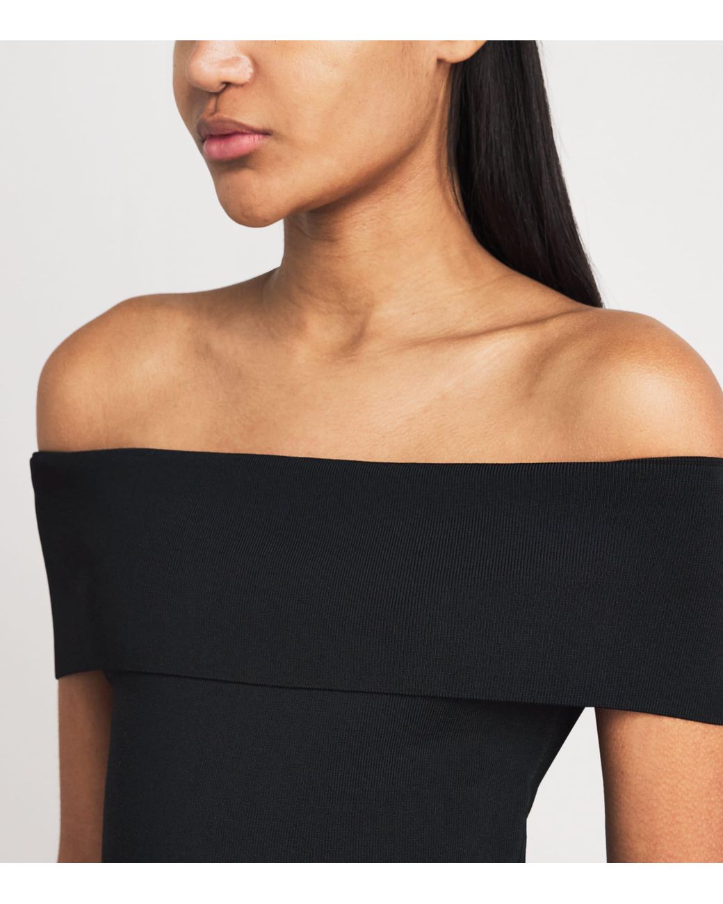Maje Black Rib-Knit Off-The-Shoulder Top
