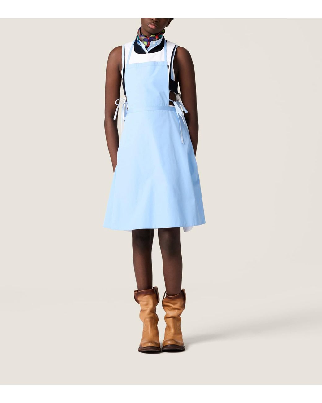Miu Miu White Cotton Poplin Apron Mini Dress