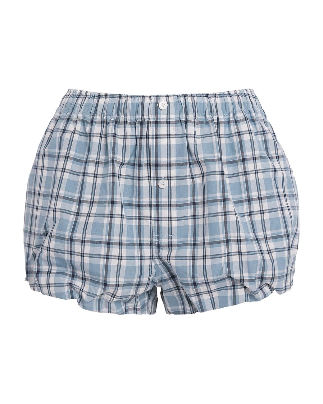 Acne Blue Cotton Check Bloomer Shorts