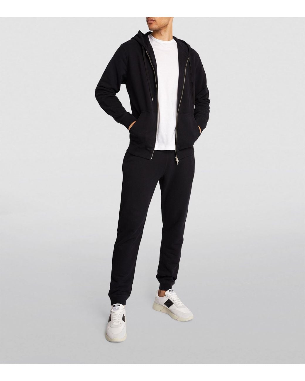 Sunspel Black Loopback Zip-Up Hoodie for men