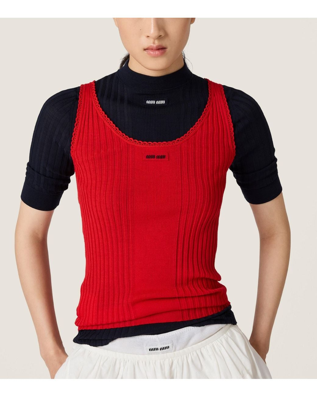 Miu Miu Red Wool Rib-Knit Tank Top
