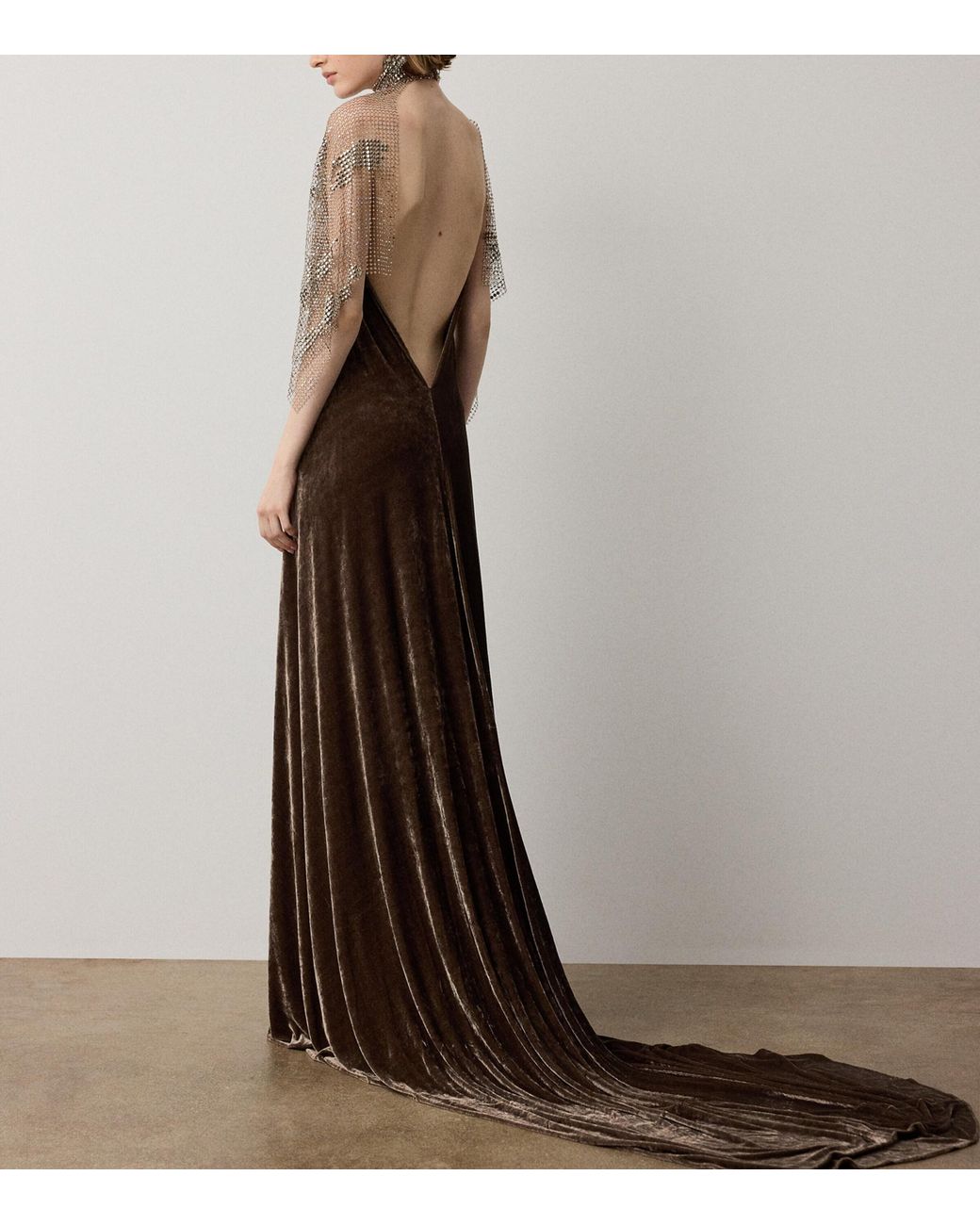 Ralph Lauren Brown Willow Velour Evening Dress