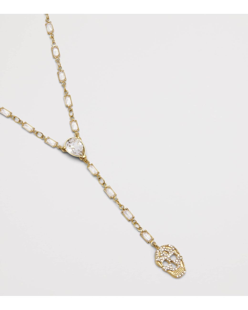 McQueen White Pavé Skull Chain Necklace for men
