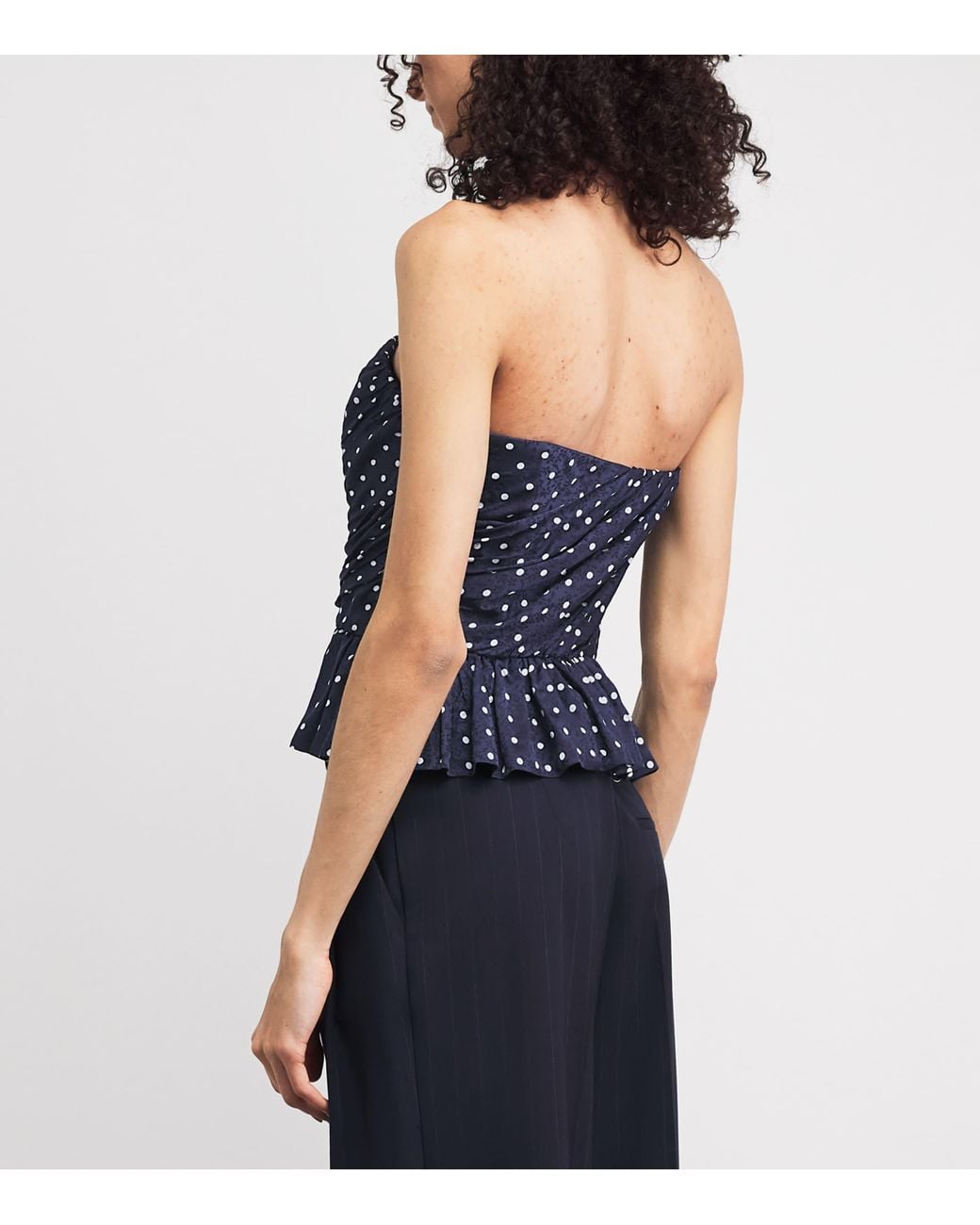 Maje Blue Polka-Dot Ruffled Peplum Top