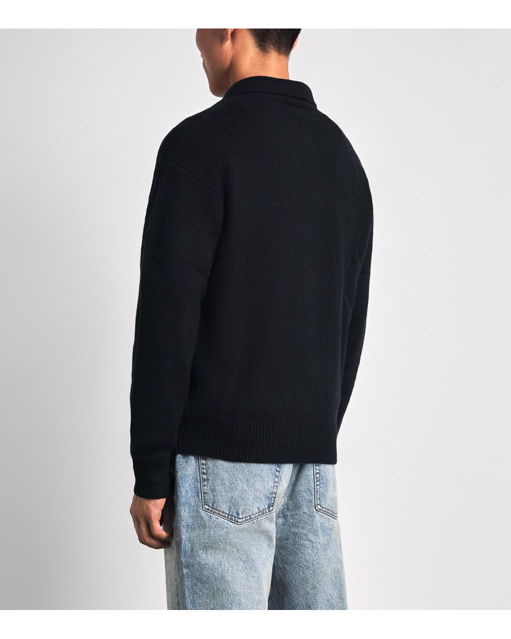 Polo Ralph Lauren Black Wool-Alpaca Logo Polo Sweater for men