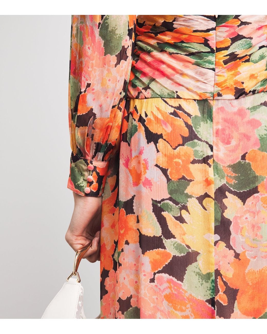 Rixo Orange Chiffon Floral Meera Maxi Dress