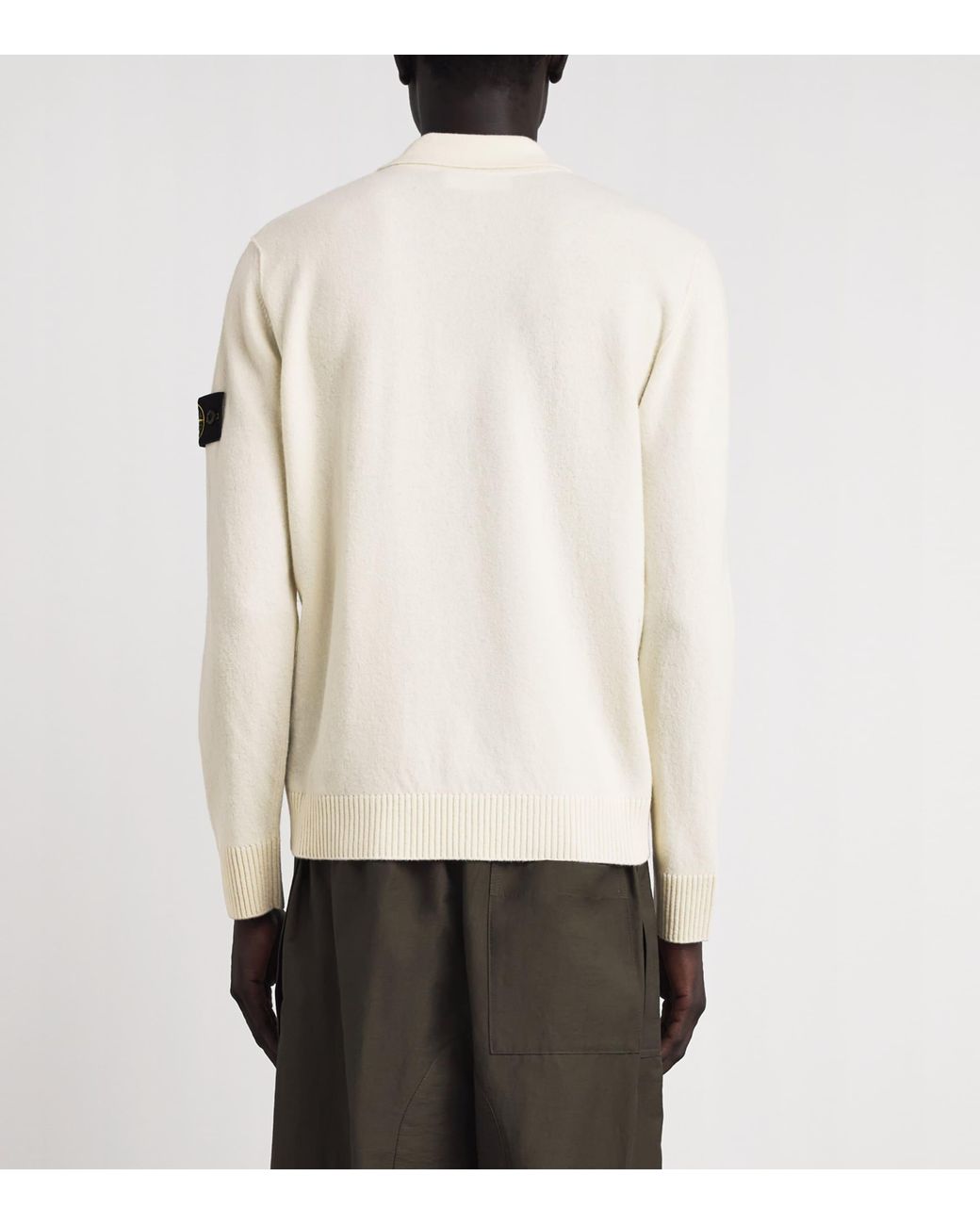 Stone Island White Virgin Wool Polo Sweater for men