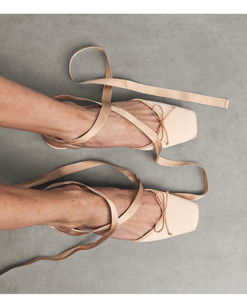 Christian Louboutin Natural Cassia Lace-Up Satin Ballet Flats