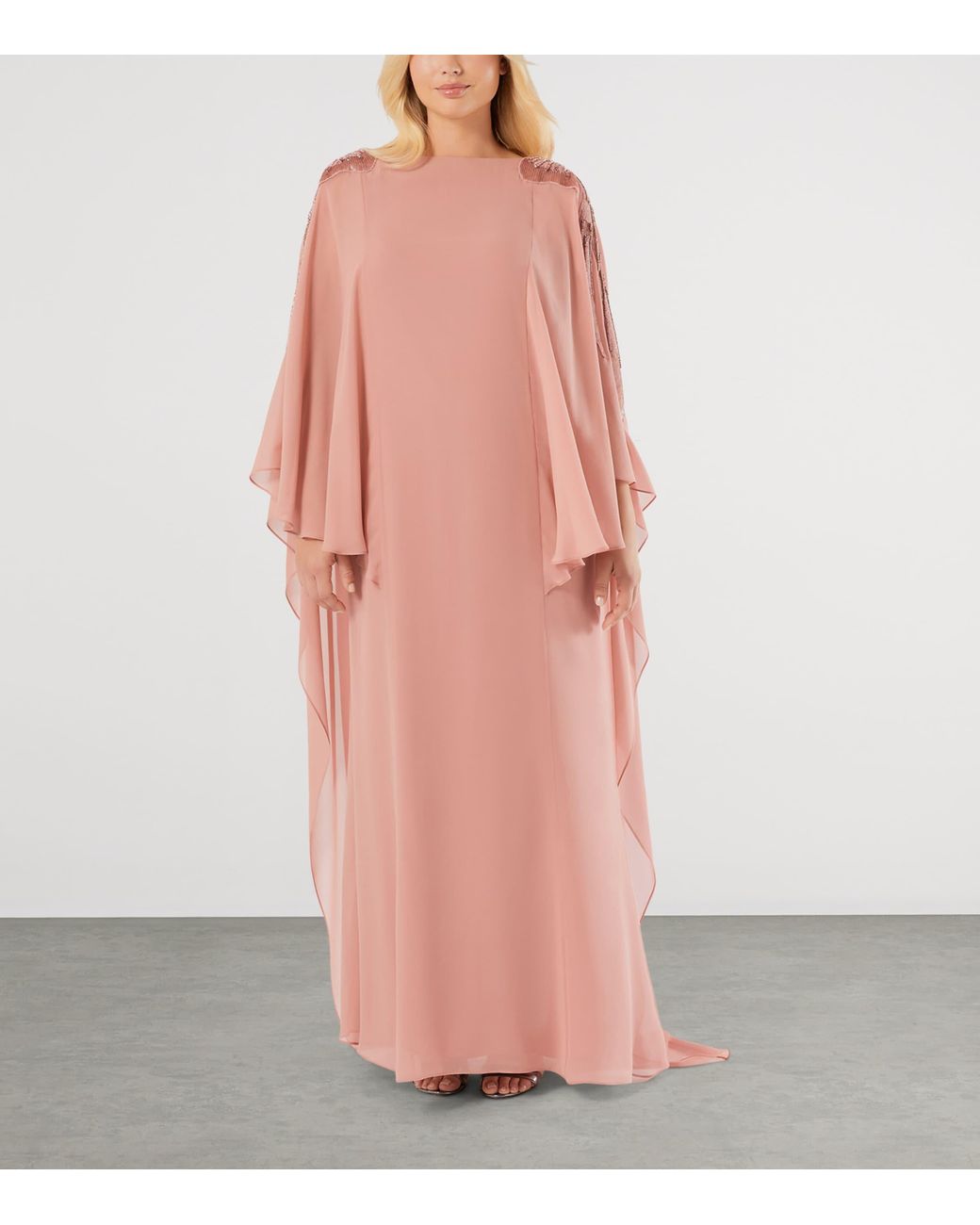 Marina Rinaldi Pink Embellished Caped Gown