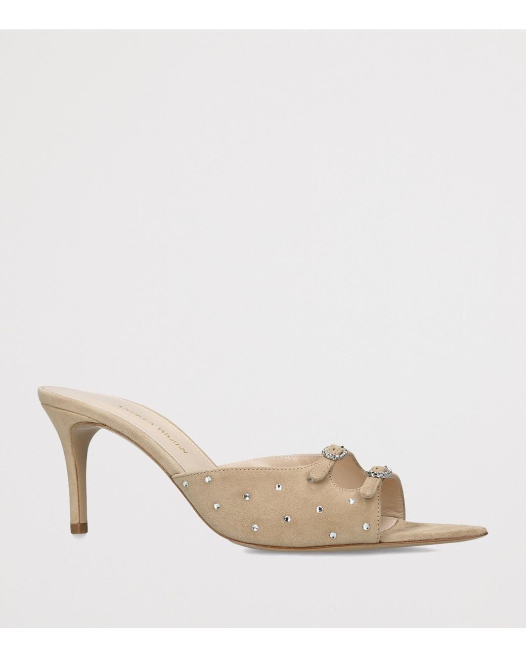 Andrea Wazen Natural Suede Carol Heeled Mules 75