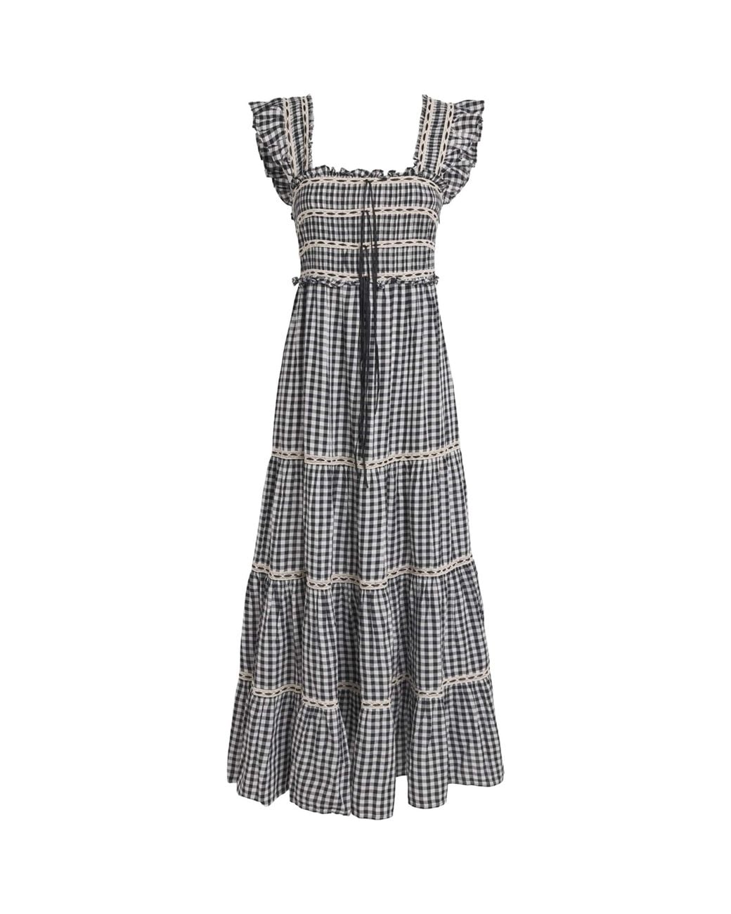 Rixo Gray Cotton Check Chandra Midi Dress