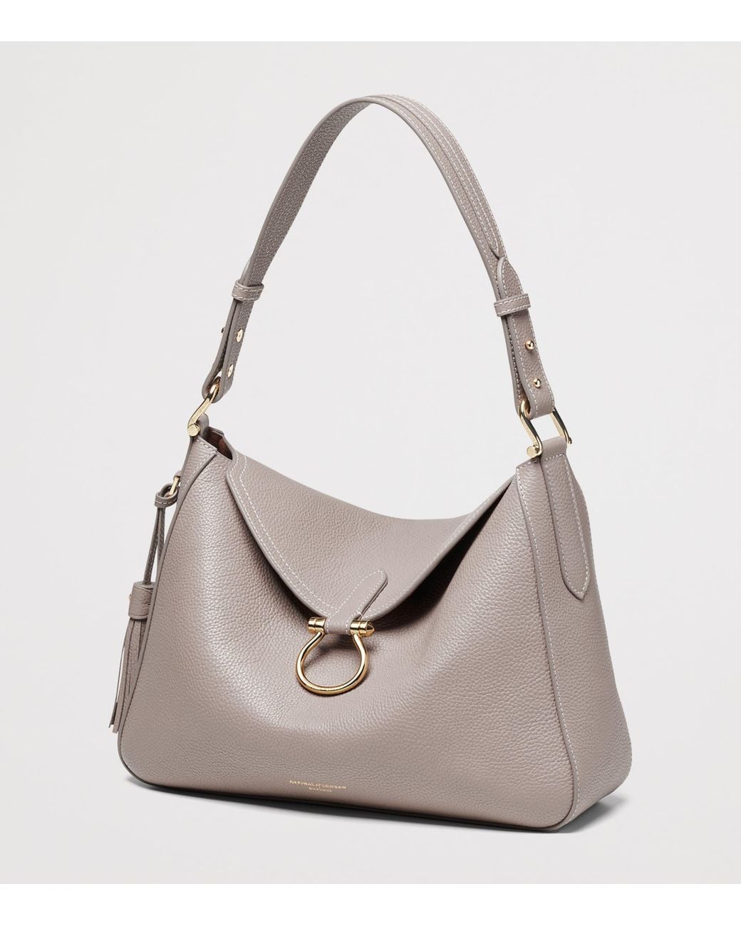 Aspinal Gray Grained Leather Ella Shoulder Bag