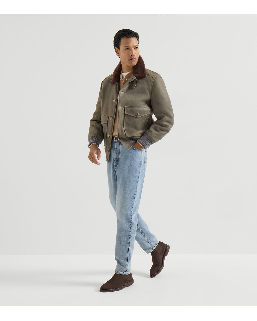 Brunello Cucinelli Brown Cashmere Button-Up Sweater for men