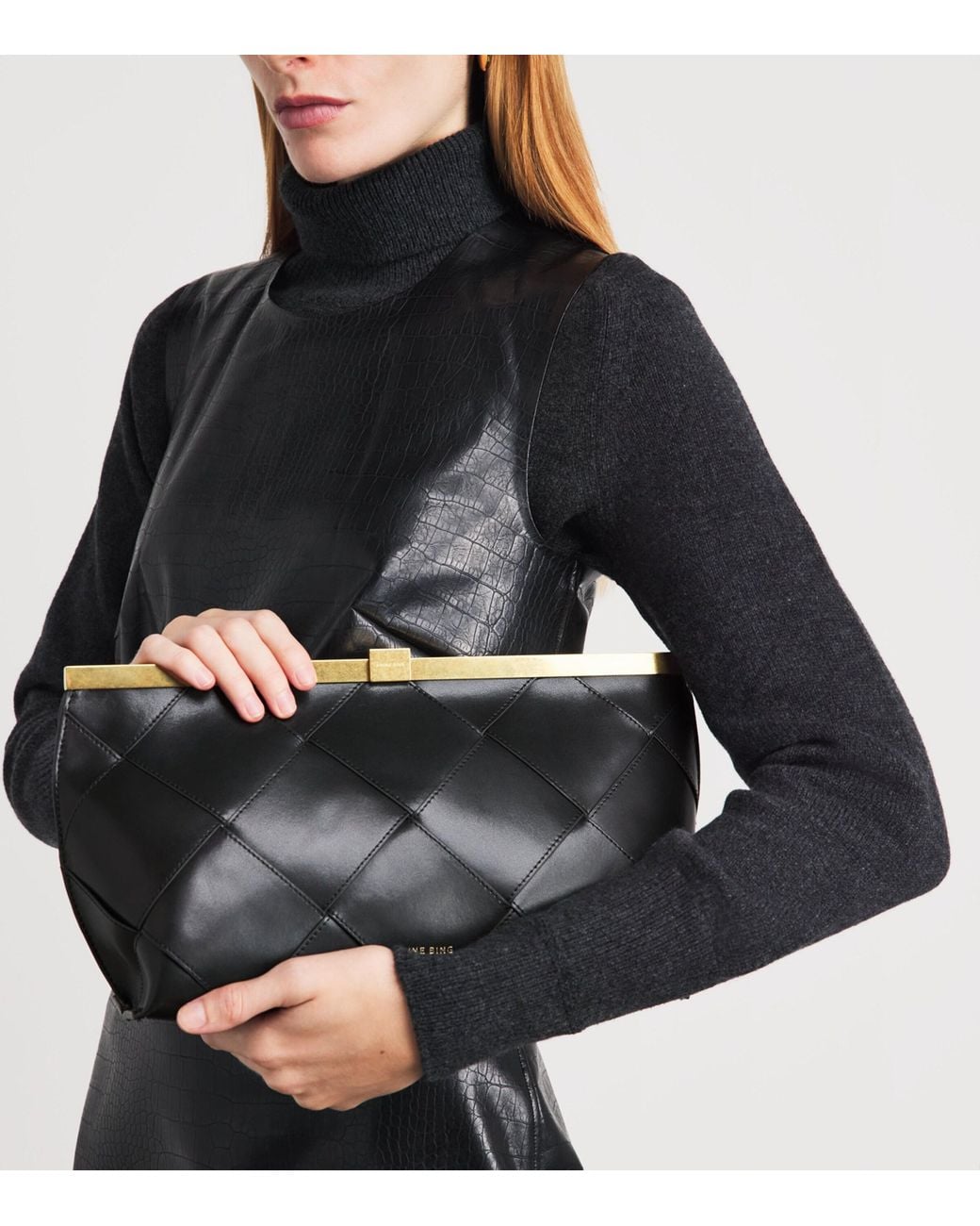 Anine Bing Black Leather Braided Anine Clutch Bag