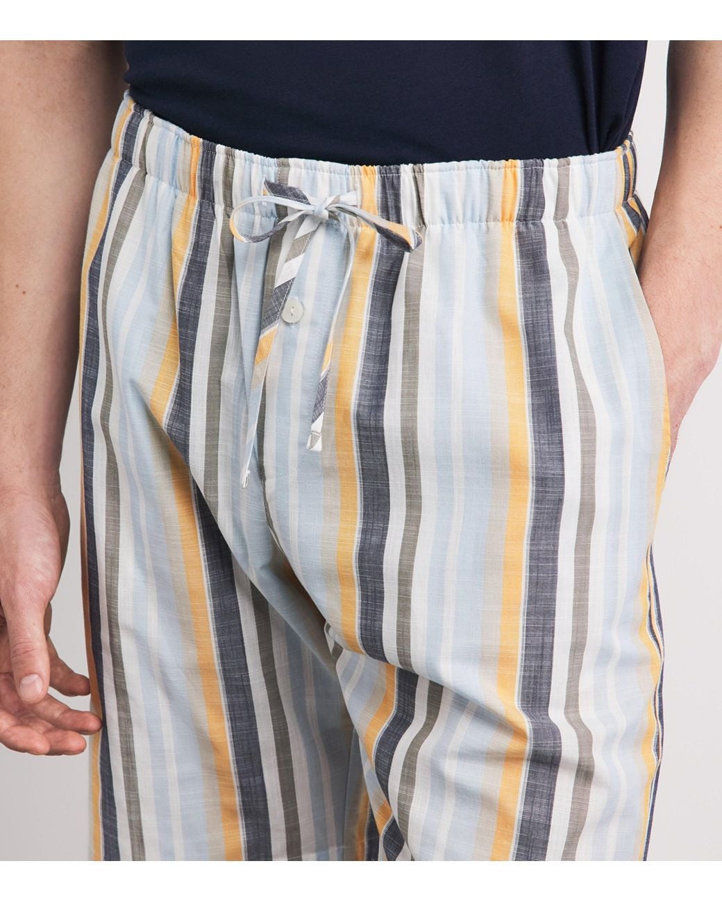 Hanro Blue Cotton Stripe Night & Day Shorts for men