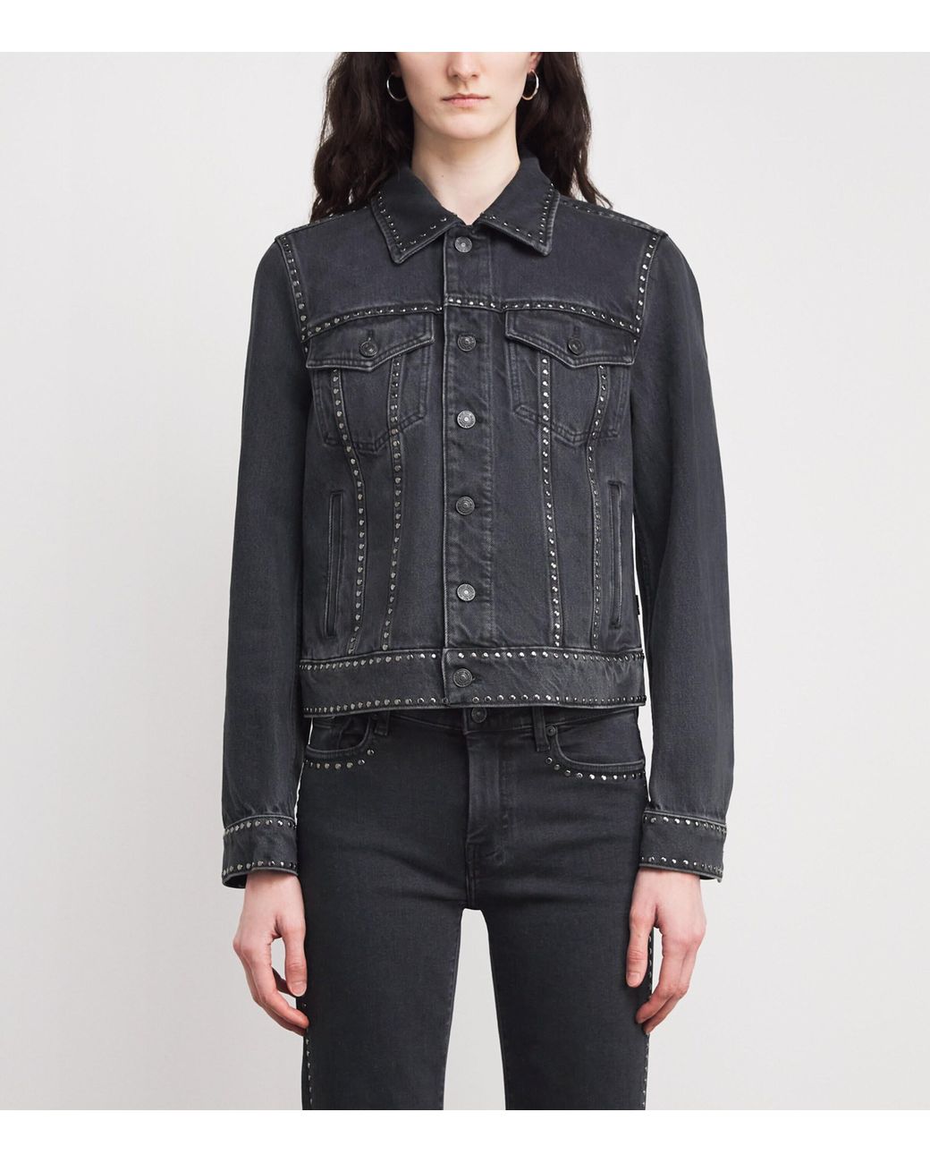 7 For All Mankind Black Studded Trucker Denim Jacket