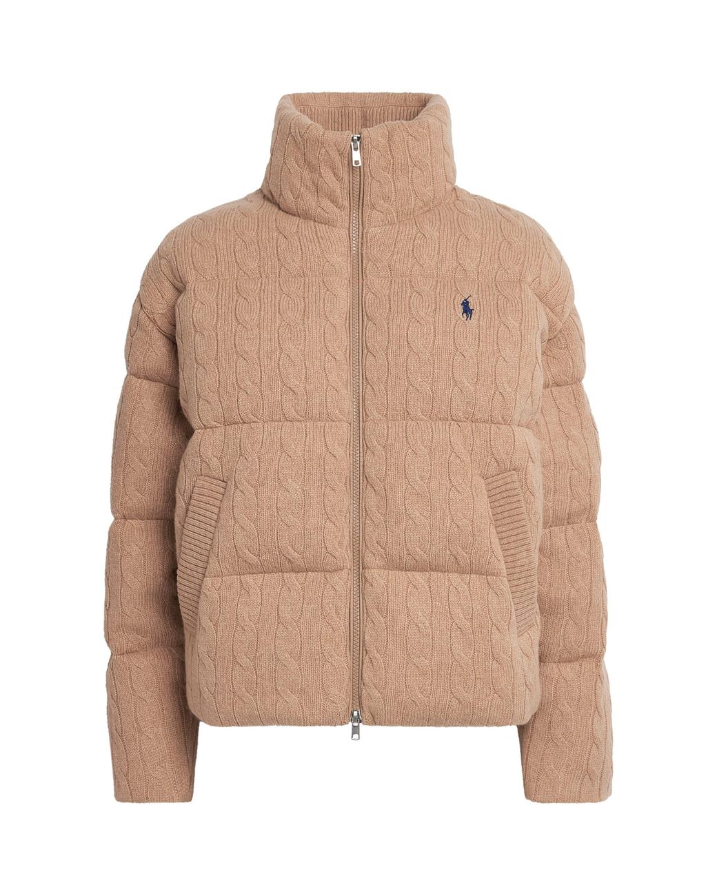 Polo Ralph Lauren Brown Wool-Cashmere Cable-Knit Bomber Jacket