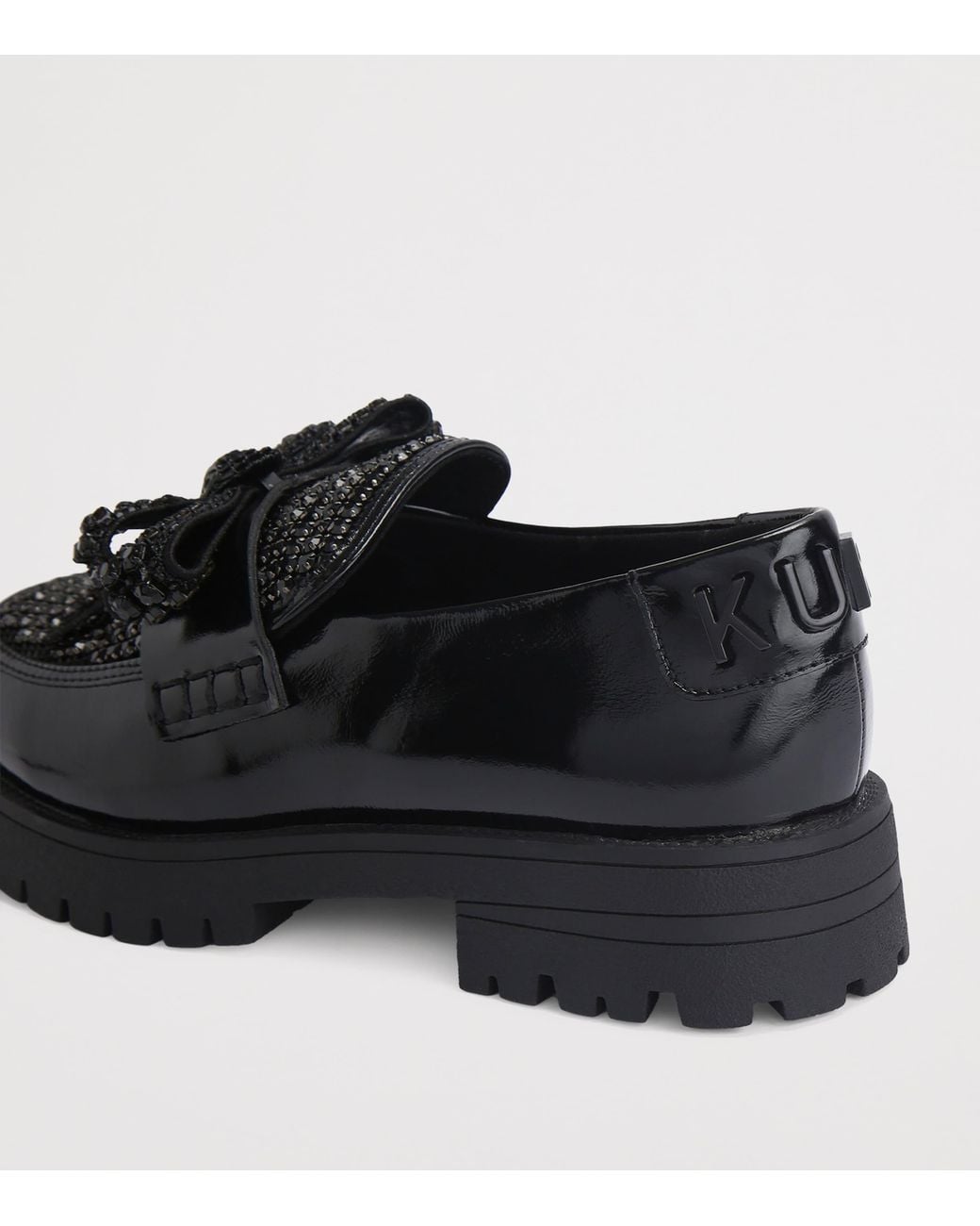 Kurt Geiger Black Leather Embellished Bow Loafers