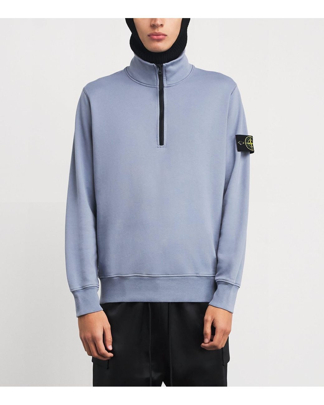 Stone Island Blue Cotton Half-Zip Compass Sweatshirt for men