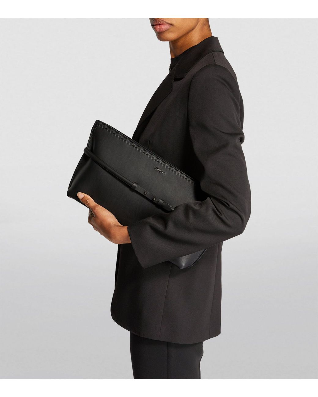 Max Mara Leather Archetipo Clutch Bag in Black | Lyst