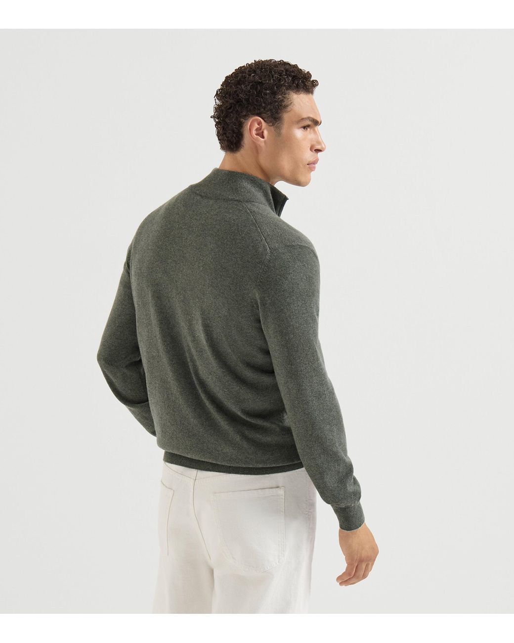Brunello Cucinelli Green Cashmere Half-Zip Sweater for men