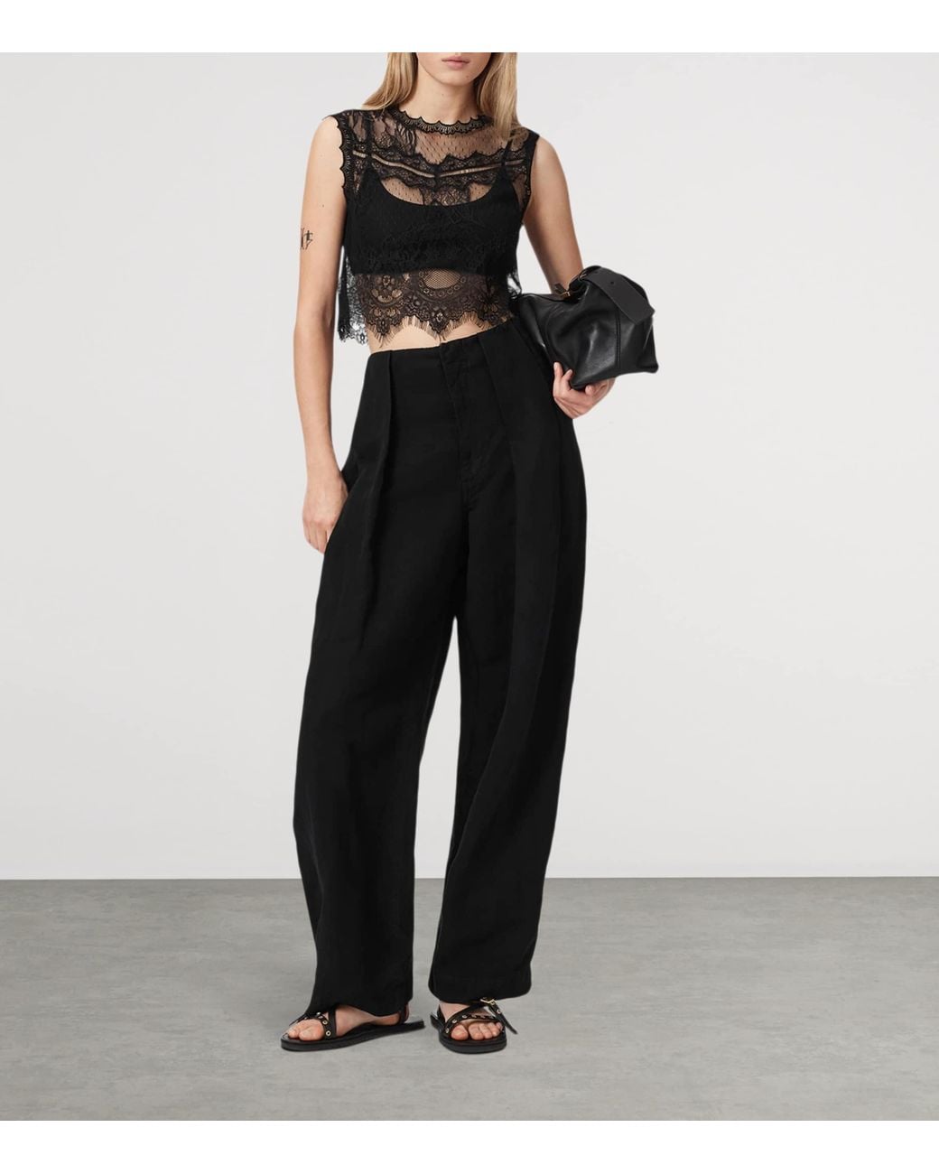 AllSaints Black Lace Eliza Crop Top