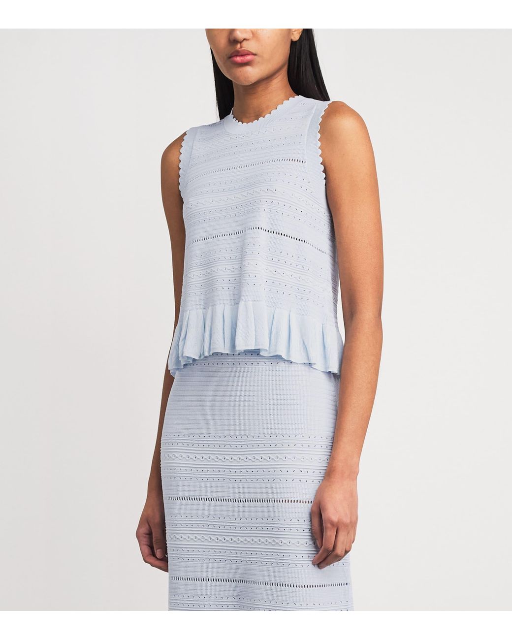 Maje White Ruffled Pointelle Knit Top