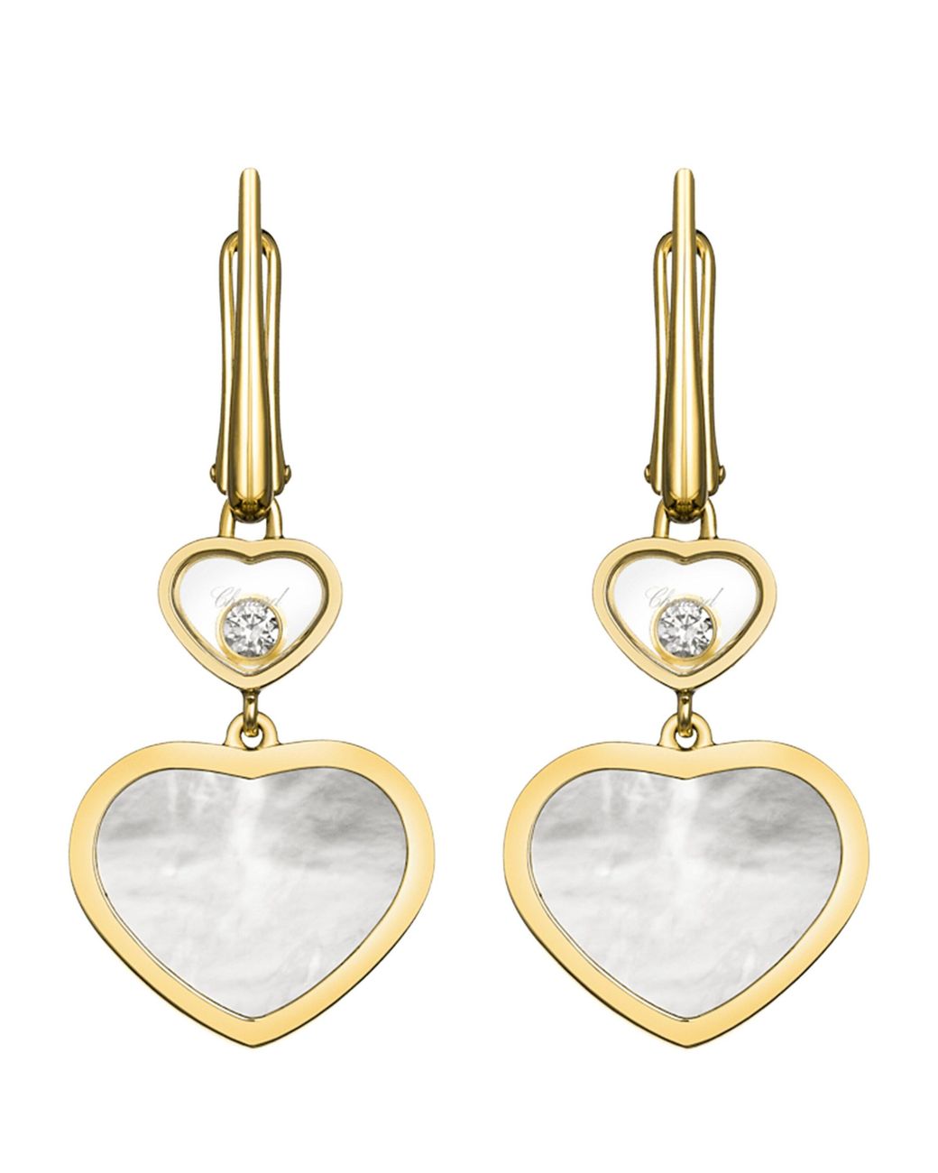 Chopard Metallic Diamond And Mother-Of-Pearl Happy Hearts Drop Earrings