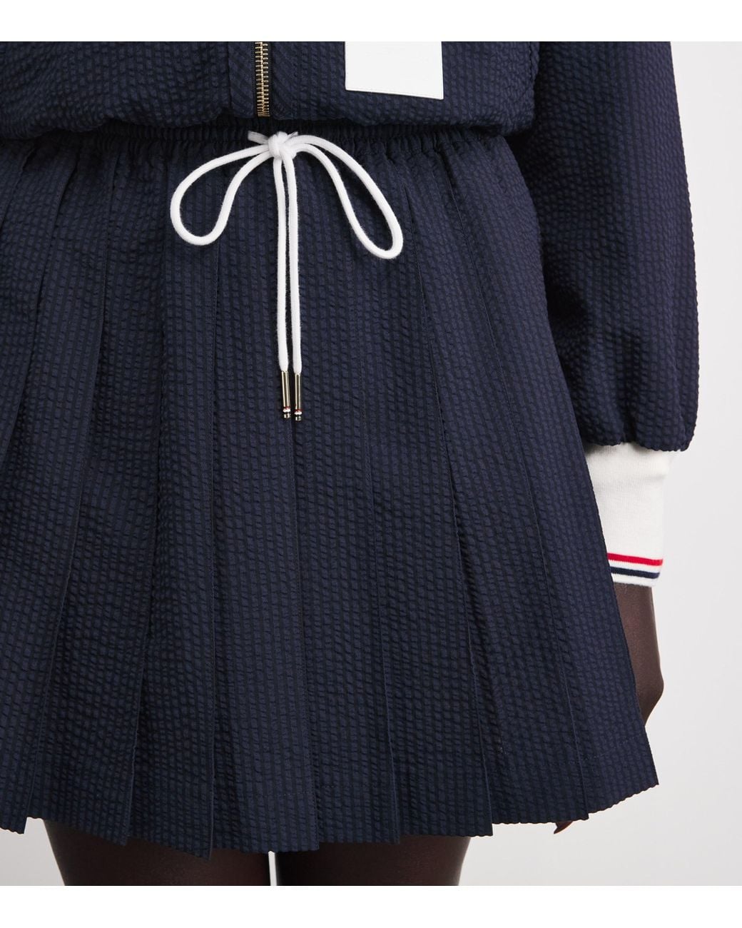 Thom Browne Blue Wool Seersucker Pleated Mini Skirt