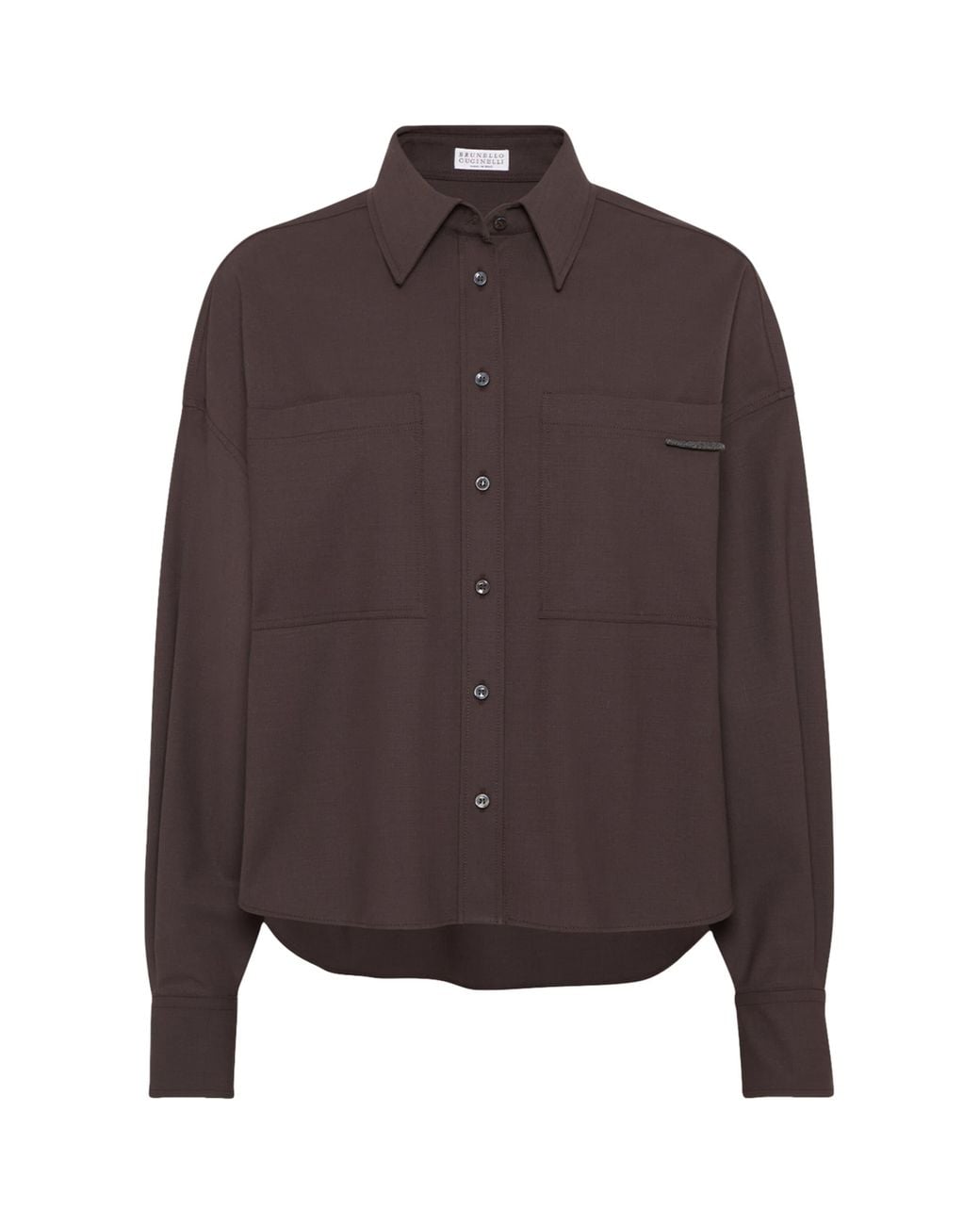 Brunello Cucinelli Brown Virgin Wool-Blend Monili-Tab Shirt