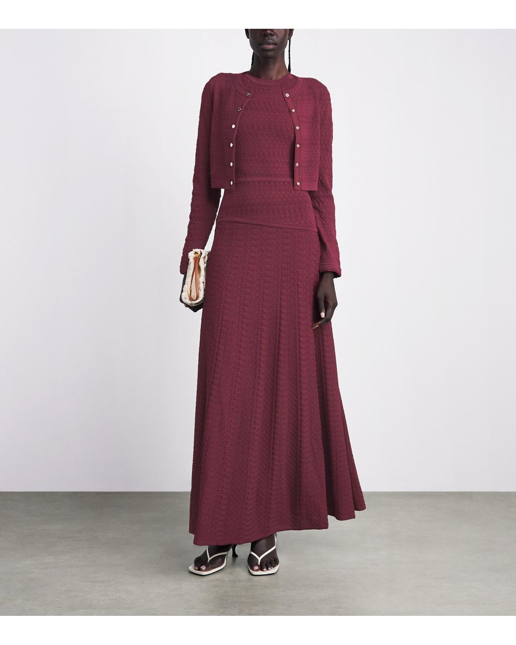 Sandro Purple Pointelle Knit Cropped Cardigan